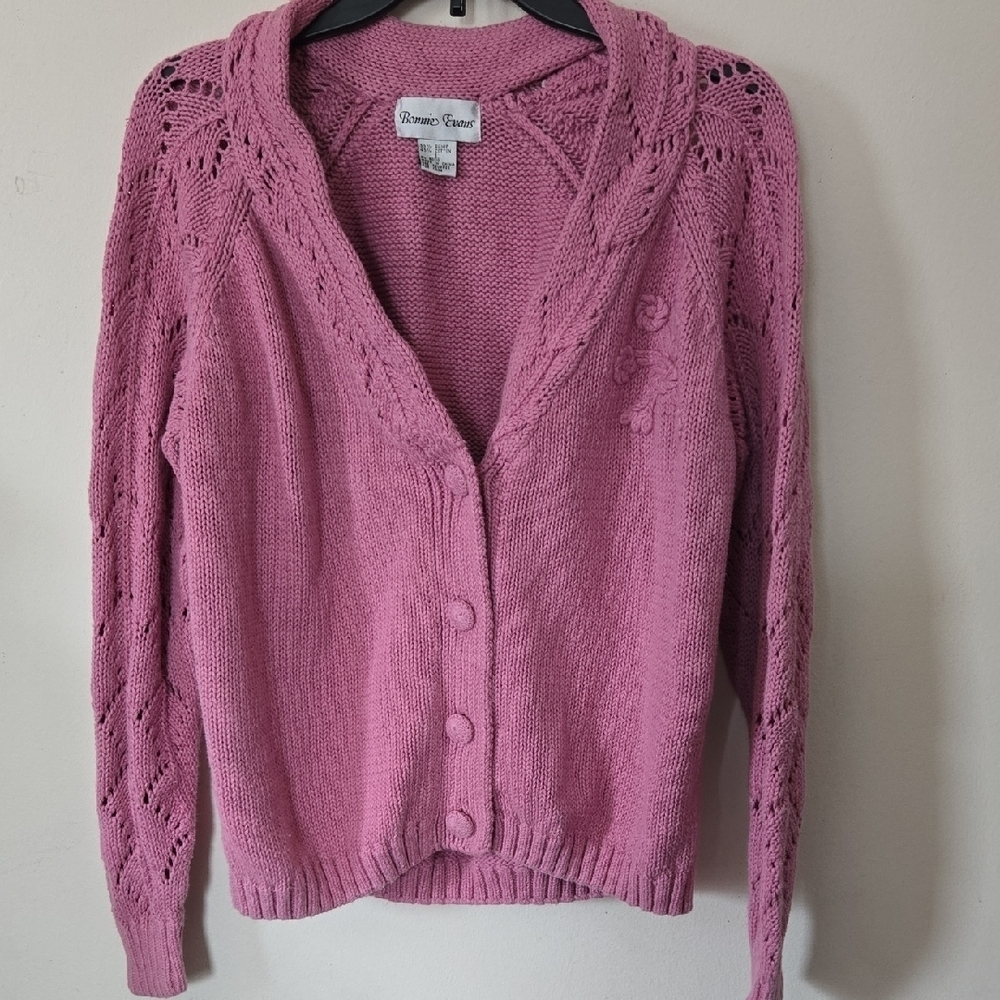 Vintage Bonnie Evans Cardigan Sz Large. Pink Mauve Rose‎ Sweet Feminine Romantic
